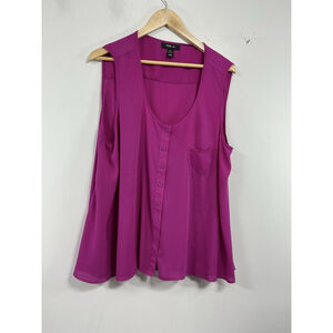Womans Style & Co Sleevless Oversize Blouse XL Fushia Scoop Neck Button Down